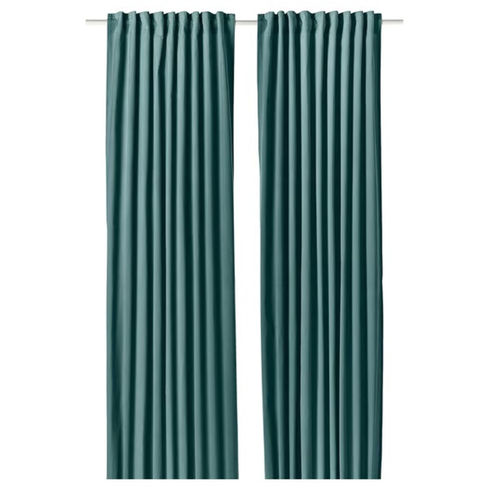 IKEA Sanela Velvet Curtains 2 Panels 100% Cotton Aqua “55x98”